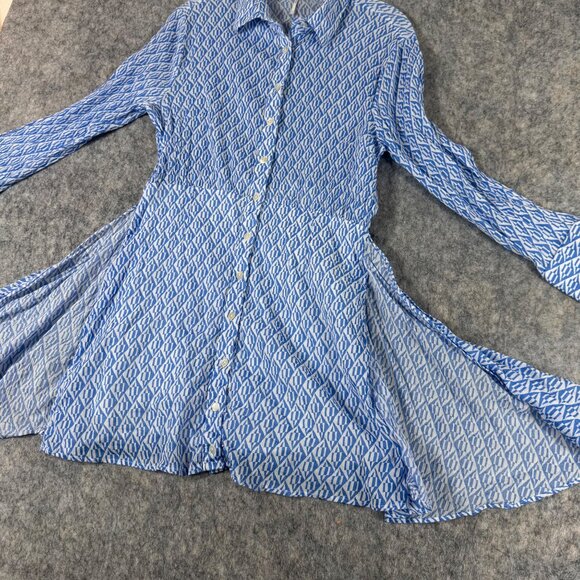Free People Rillo Blue Beach Shirt Dress Size Small Long Bell Sleeve Wrap - Picture 8 of 11